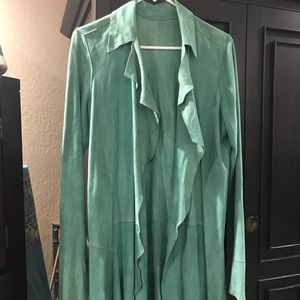 Suede turquoise long jacket.
